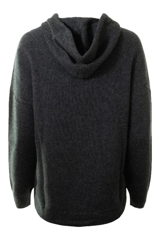 Repeat Cashmere Hoodie with Twisted Drawstring Detail in Charcoal