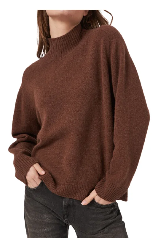 Repeat Cashmere Loose Fit High Neck Sweater in Brown