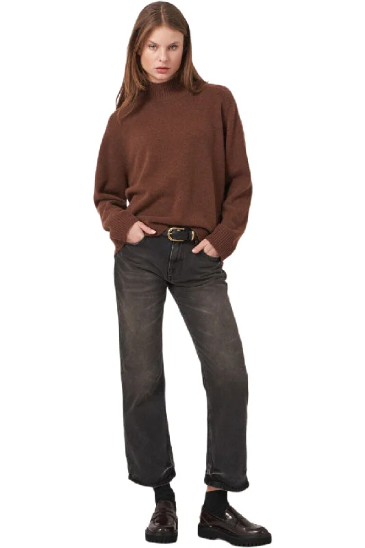 Repeat Cashmere Loose Fit High Neck Sweater in Brown