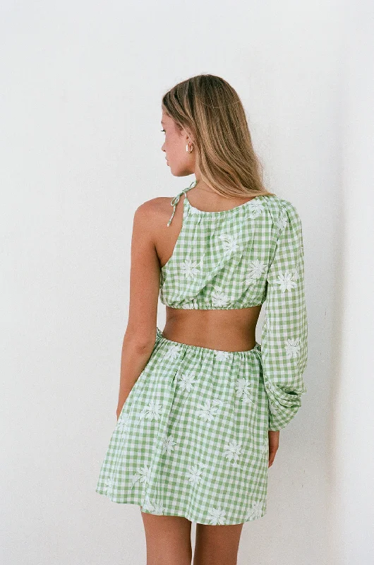 Ronnie One Shoulder Dress - Gingham