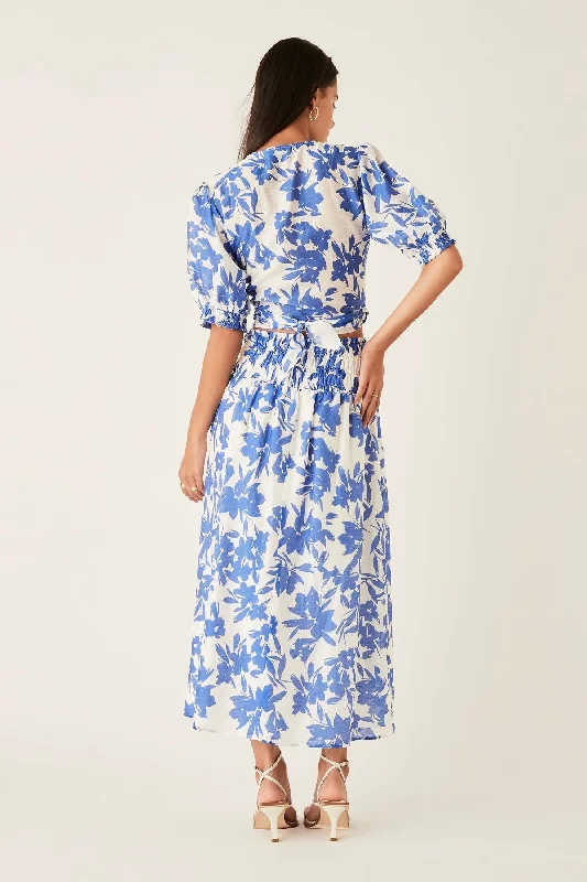 Santorini Blue Floral Midi Skirt