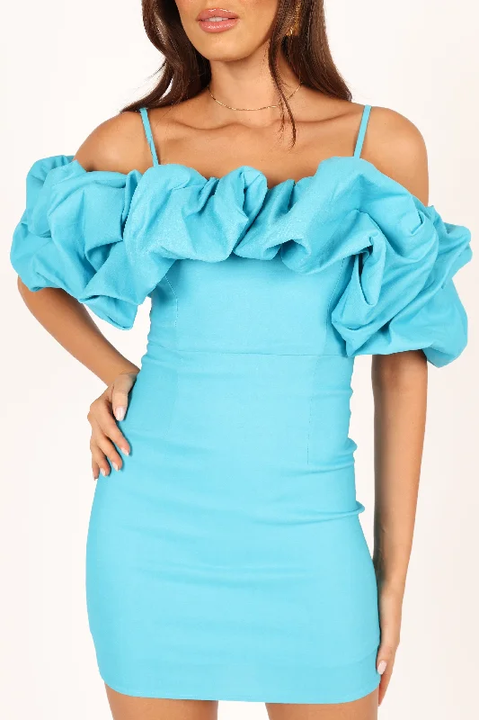 Sia Ruffle Mini Dress - Aqua