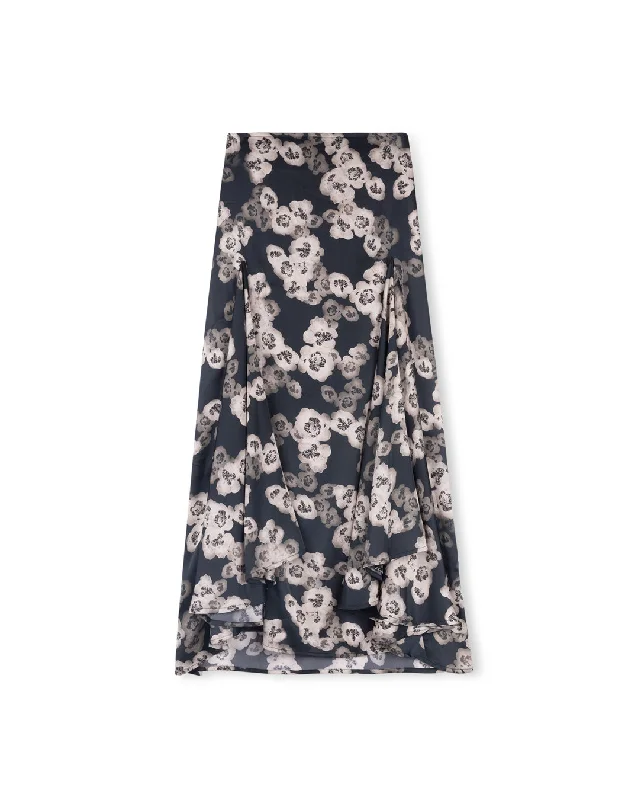 Side Pleat Floral Silk Skirt