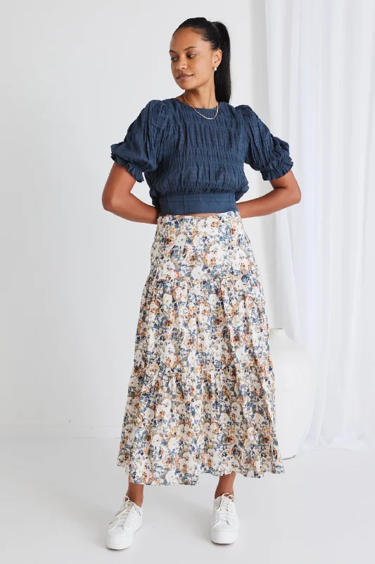 Stella Vintage Multi Floral Tiered Midi Skirt