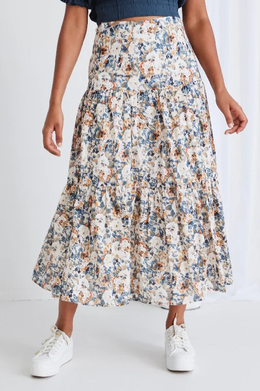 Stella Vintage Multi Floral Tiered Midi Skirt