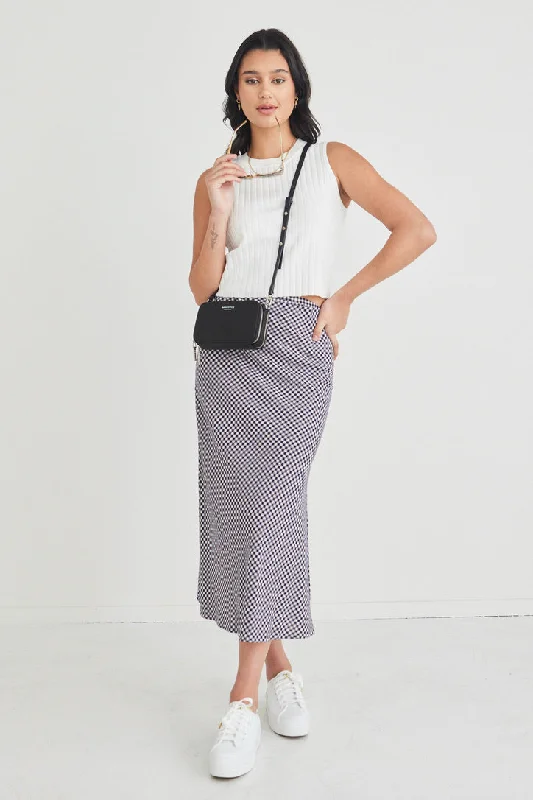 Stunning Navy Gingham Bias Midi Skirt