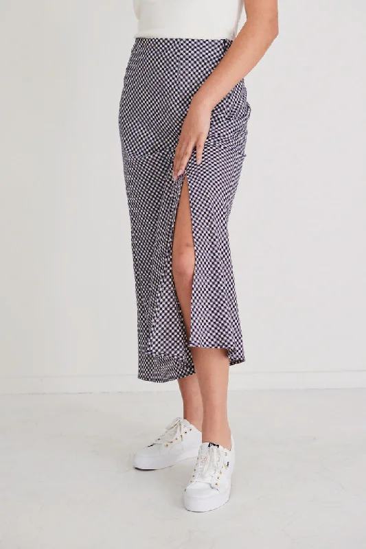 Stunning Navy Gingham Bias Midi Skirt