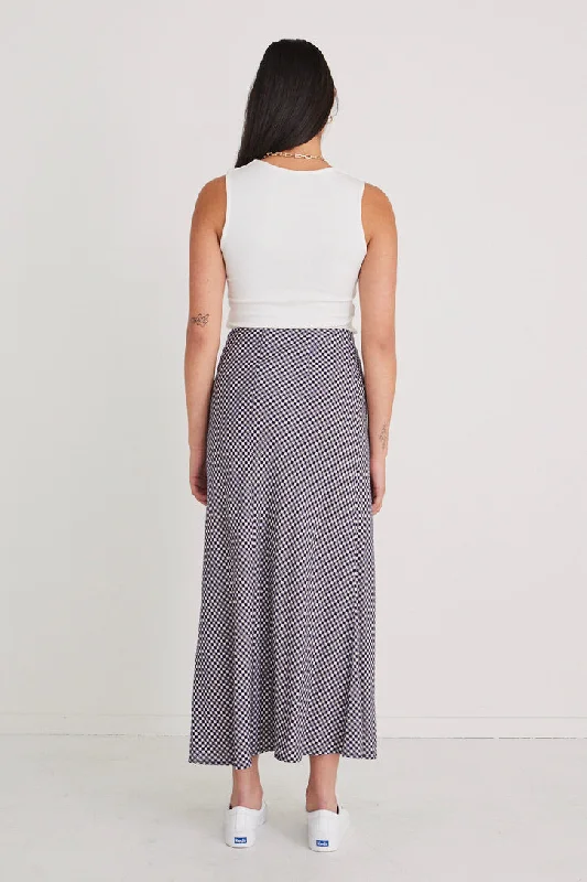 Stunning Navy Gingham Bias Midi Skirt