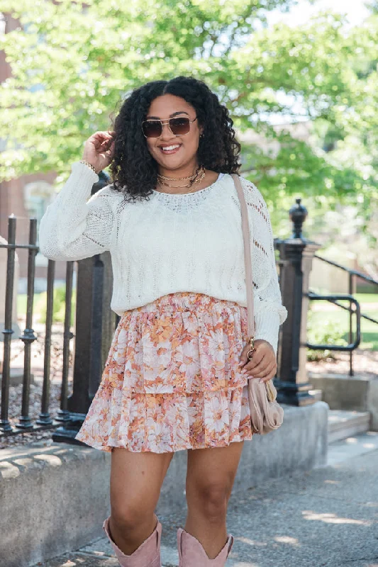 Summer Breezy Beige And Mustard Floral Tiered Skort