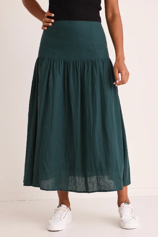 Sway Forest Linen Flat Basque Midi Skirt