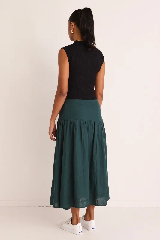 Sway Forest Linen Flat Basque Midi Skirt