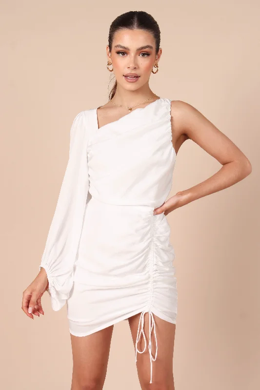 Toira One Shoulder Gathered Mini Dress - White