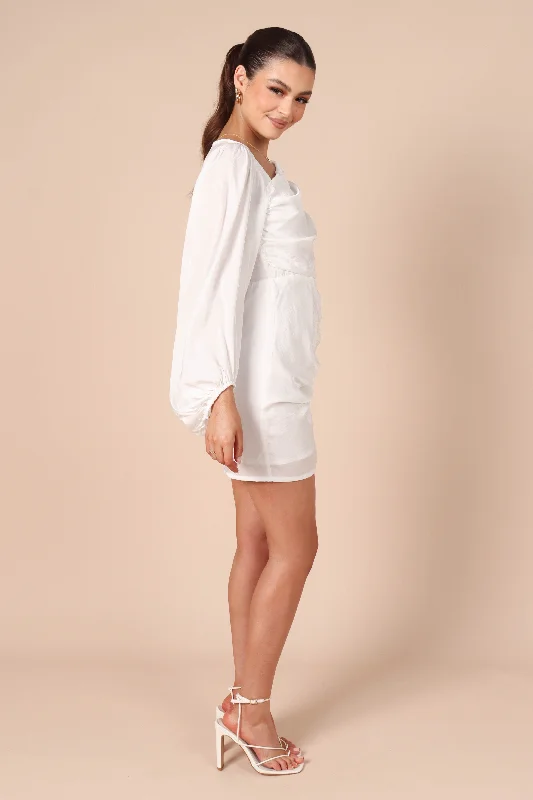 Toira One Shoulder Gathered Mini Dress - White