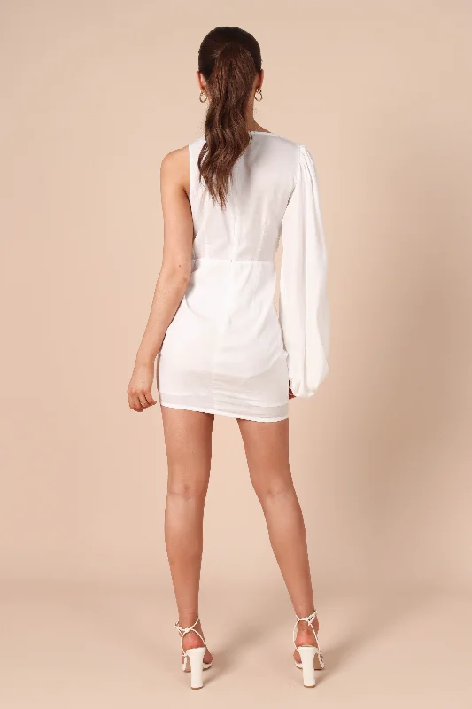 Toira One Shoulder Gathered Mini Dress - White