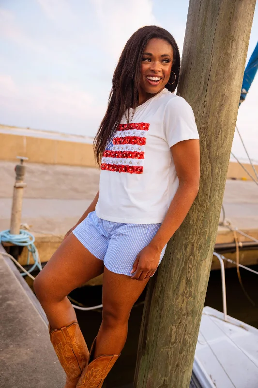 White Flower American Flag Tee