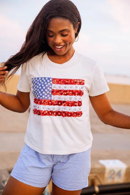 White Flower American Flag Tee