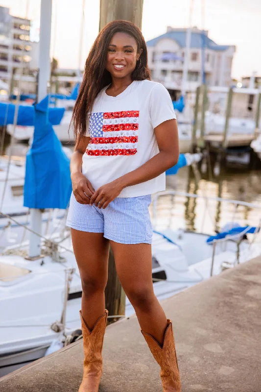 White Flower American Flag Tee