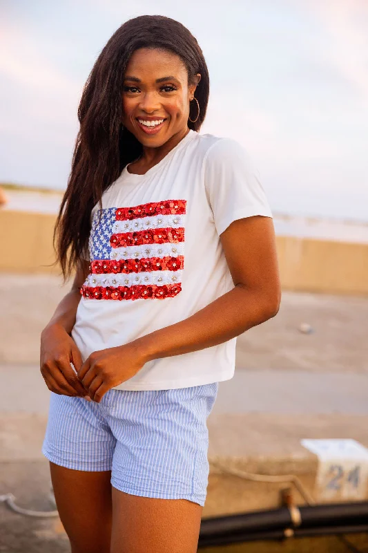 White Flower American Flag Tee