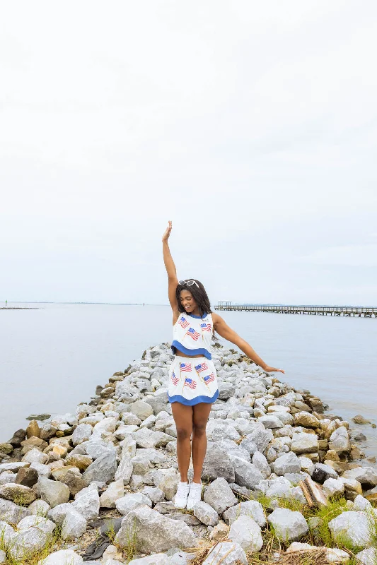 White & Navy American Flag Skirt