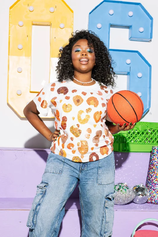 White & Orange Leopard Sequin & Seed Bead Tee