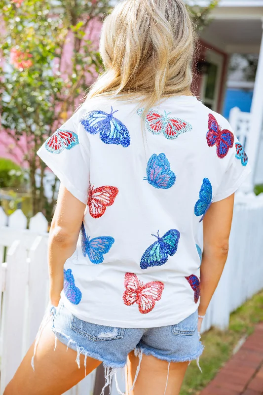 White, Red & Blue Butterfly Tee