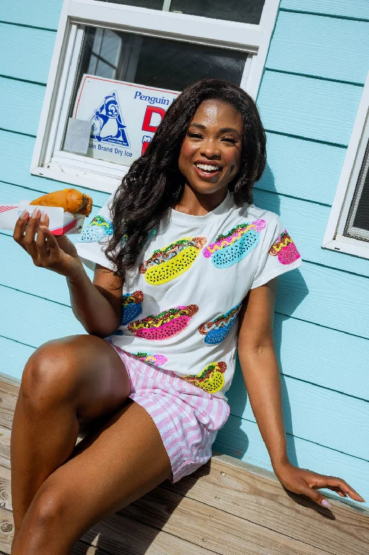 White Scattered Multi Color Hot Dog Tee