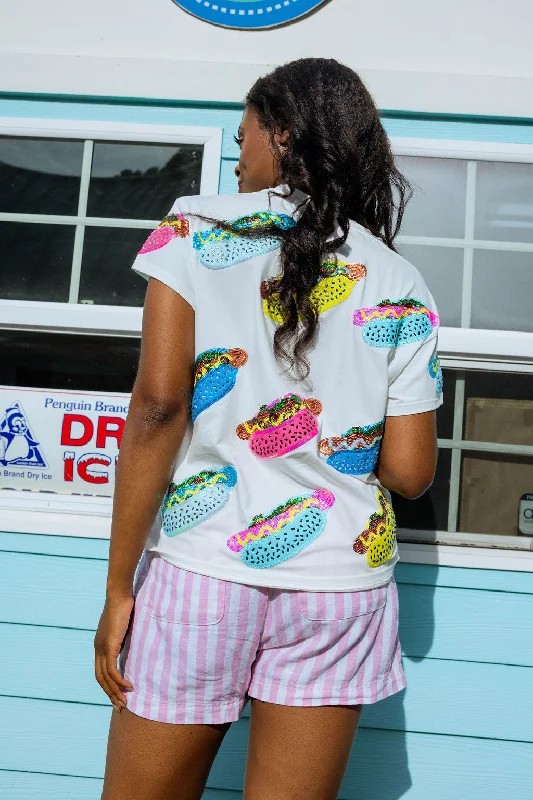 White Scattered Multi Color Hot Dog Tee