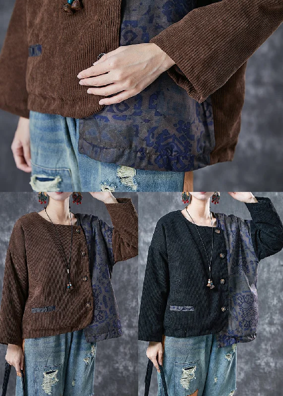 Vintage Black Asymmetrical Patchwork Fine Cotton Filled Coats Winter