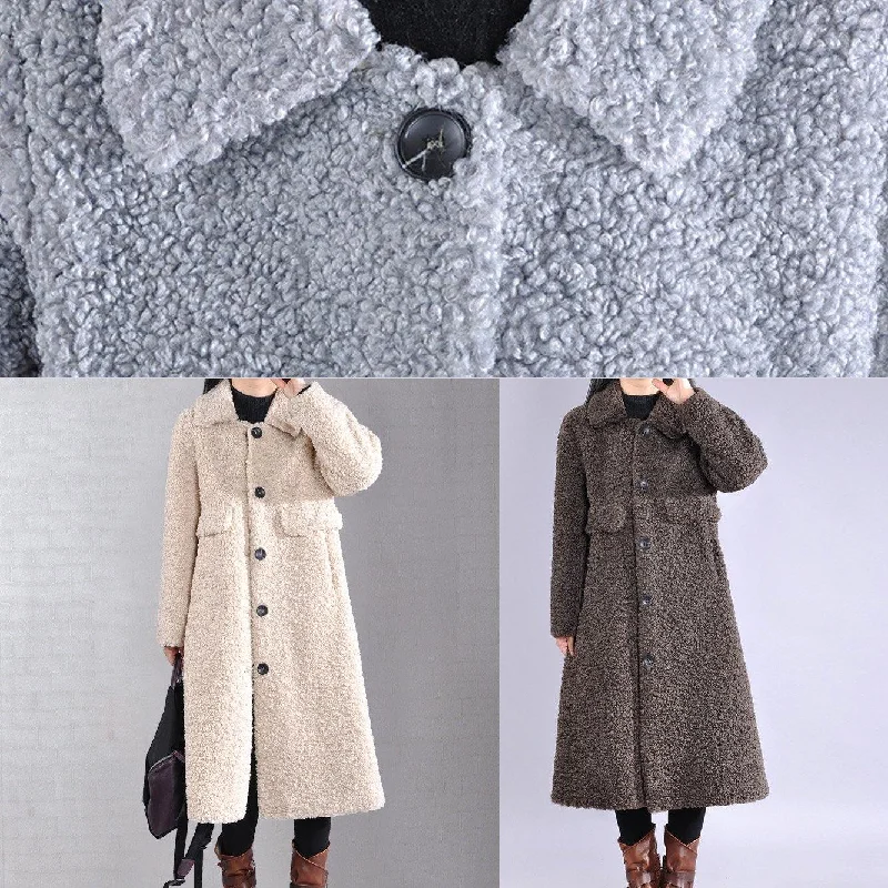 vintage chocolate Wool jackets trendy plus size lapel Button long coats