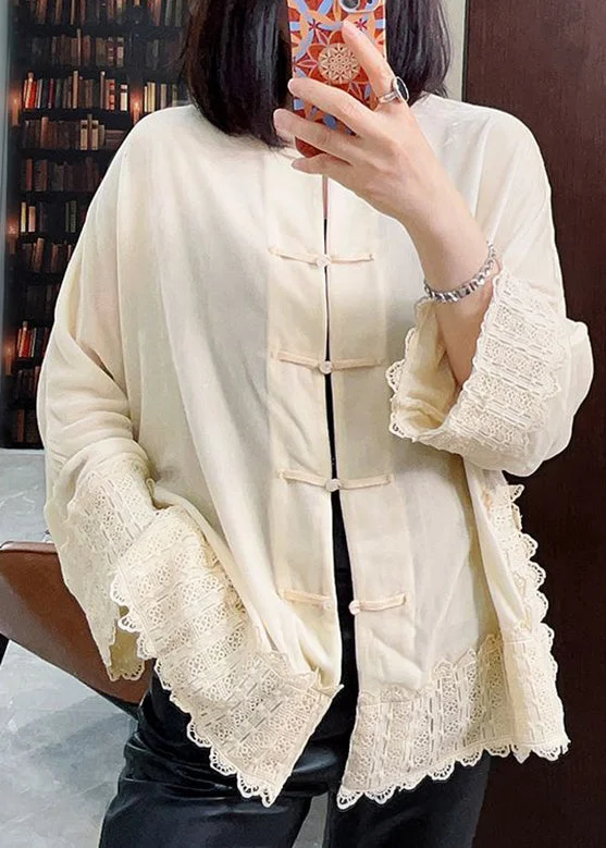 Vintage White Floral Button Silk Velour Coats Long Sleeve