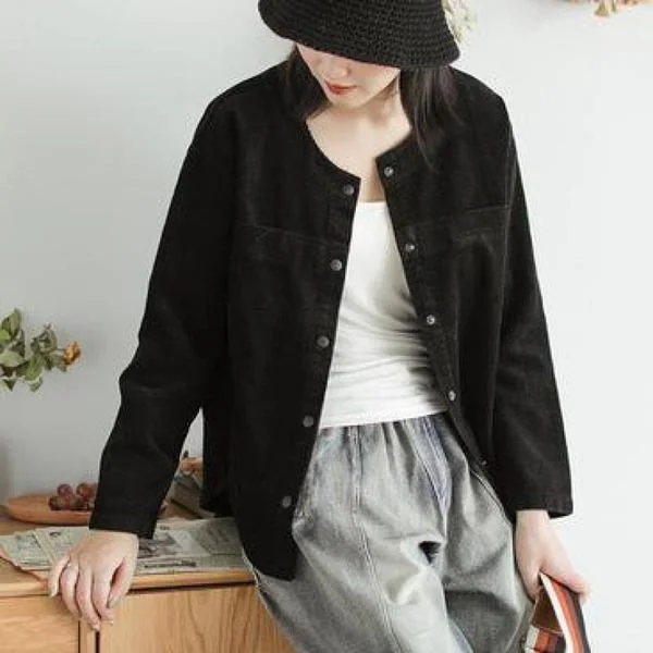 Vintage Women Coats And Jackets Simple Comfortable O-neck All-match Women Coats