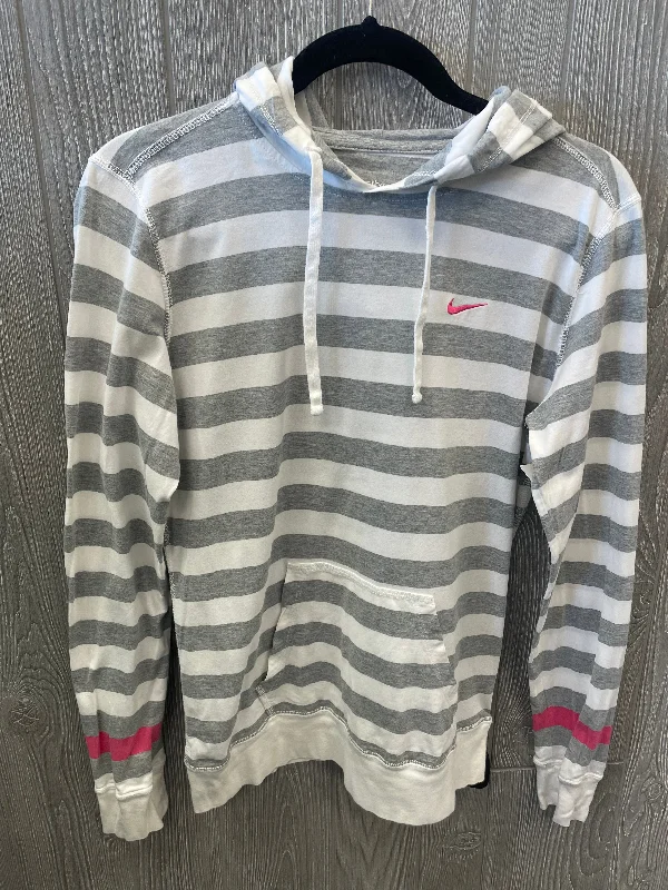 Athletic Sweatshirt Hoodie By Nike In Striped Pattern, Size: L