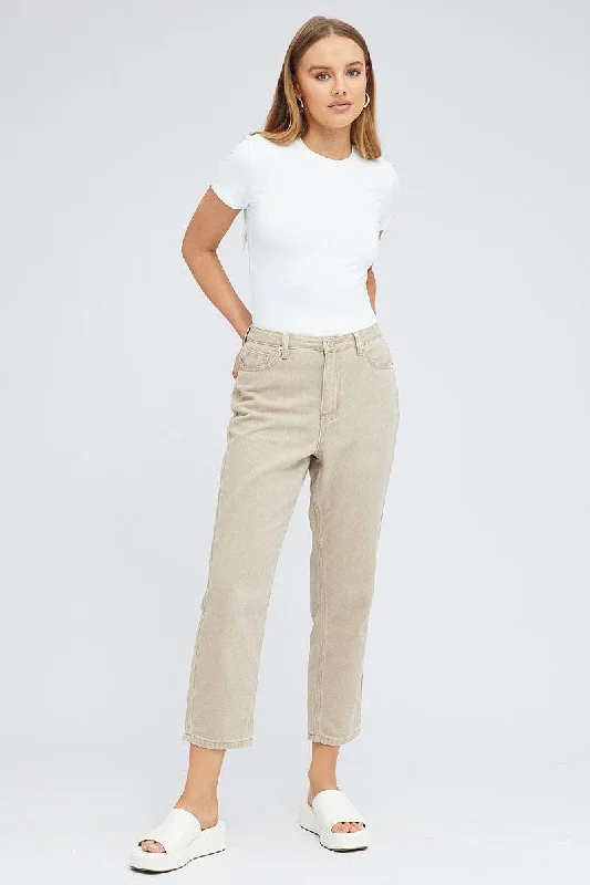 Beige Mom Denim Jean