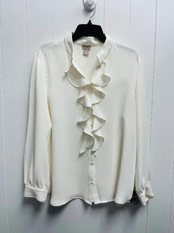 Blouse Long Sleeve By Chicos In Cream, Size: Xl