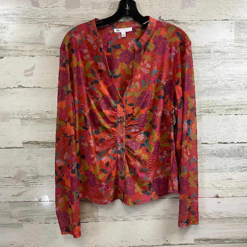 Blouse Long Sleeve By Dr2 In Orange, Size: L