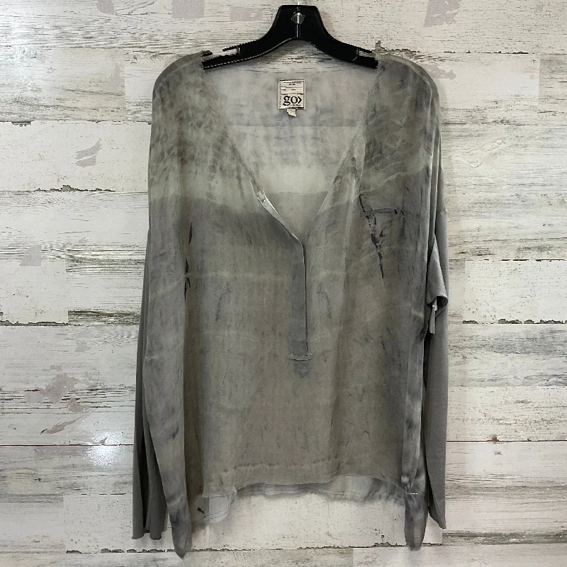 Blouse Long Sleeve By GO SILK In Grey, Size: L