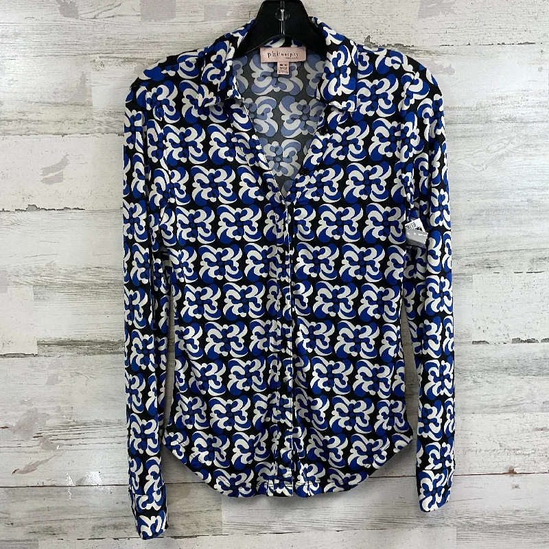 Blouse Long Sleeve By Philosophy In Black & Blue, Size: Xs