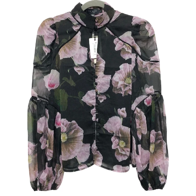 Blouse Long Sleeve By Ted Baker In Black & Purple, Size: S