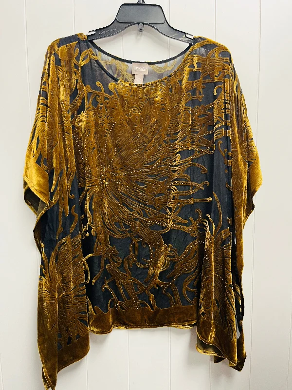 Blouse Short Sleeve By Chicos In Black & Gold, Size: M