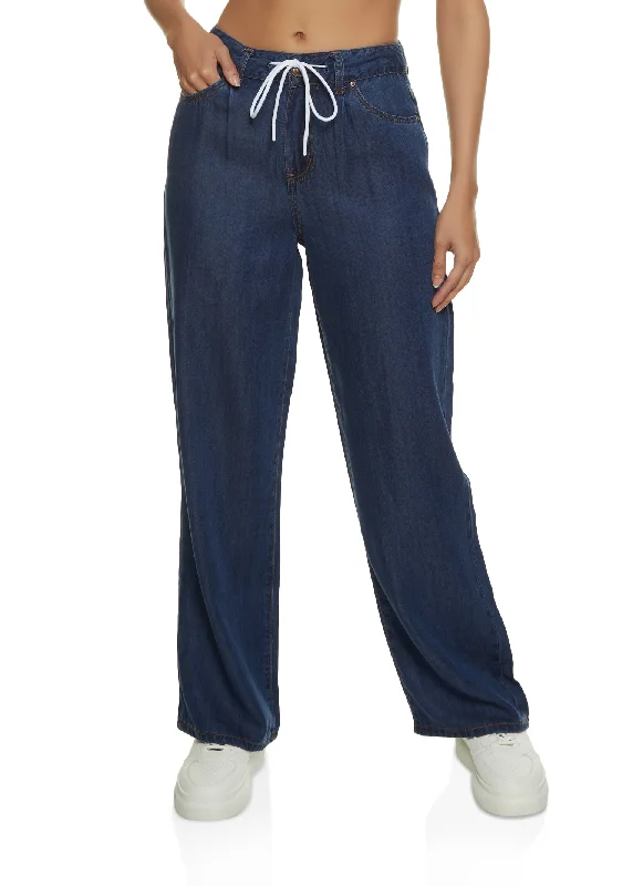 WAX Chambray Drawstring Waist Wide Leg Jeans