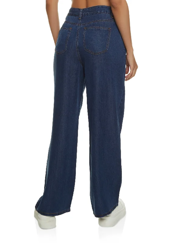 WAX Chambray Drawstring Waist Wide Leg Jeans