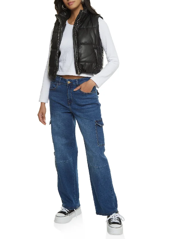 WAX Wide Leg Flap Pocket Cargo Jeans