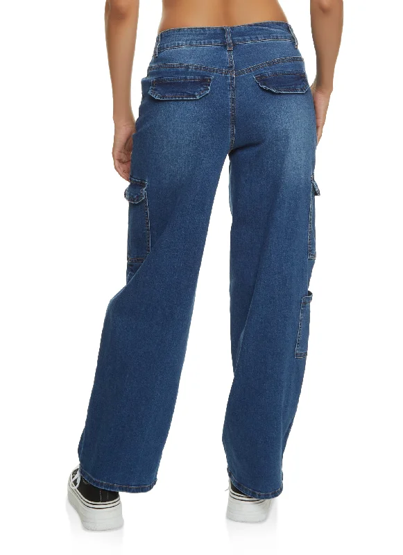 WAX Wide Leg Flap Pocket Cargo Jeans