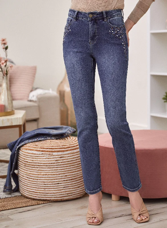 Embroidered Straight Leg Jeans