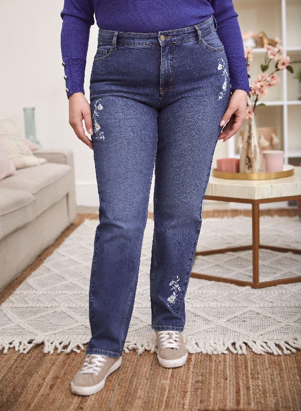 Floral Embroidered Straight Leg Jeans