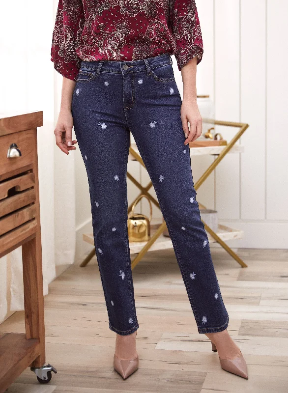 Floral Embroidered Straight Leg Jeans