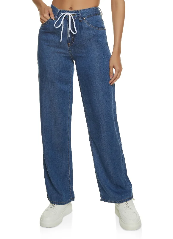 WAX Chambray Drawstring Waist Wide Leg Jeans