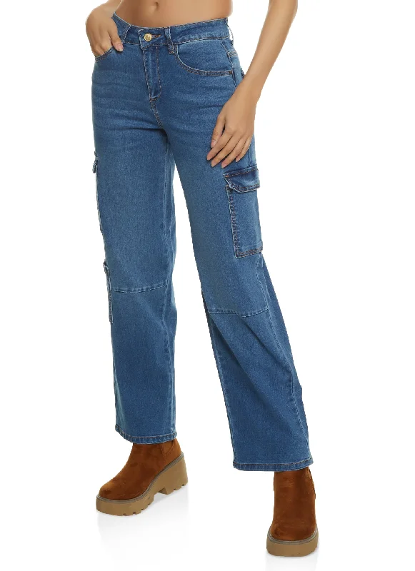 WAX Wide Leg Flap Pocket Cargo Jeans