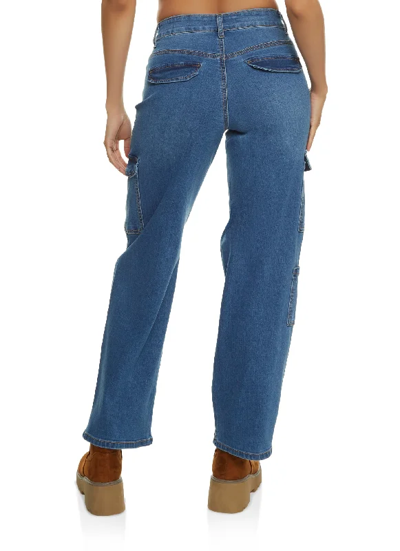 WAX Wide Leg Flap Pocket Cargo Jeans