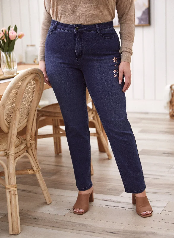 Rhinestone Detail Straight Leg Jeans